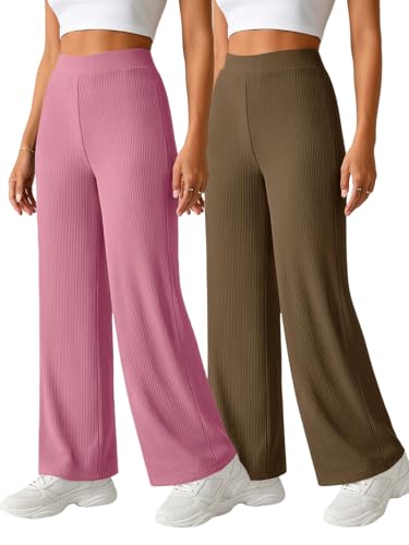 Image of Pinkmint Women's Palazzo Pants High Waist | Wide Leg Stretchable Trousers | Elastic Waist Flared Pants | Casual, Office, Travel, Lounge Stylish Comfortable Bottom Wear