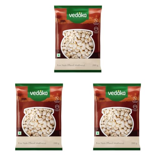 Image of Amazon Brand - Vedaka Fox Nuts (Phool Makhana) 200g| Light & Crunchy (Pack of 3)