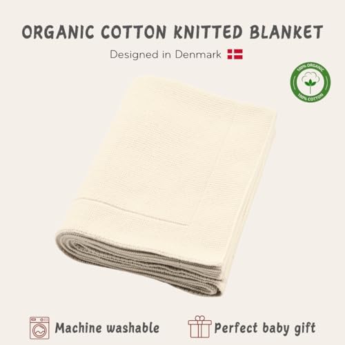 Image of 100% Organic Cotton Knit Receiving Baby Blanket for Newborns - Soft, Breathable Blanket for Crib & Stroller - Nursery Gift (Ultra Soft Ivory)