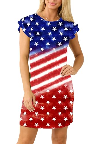 Image of AOBUTE Womens 4th of July Dress American Flag Party Dresses USA Parade Mini Dress