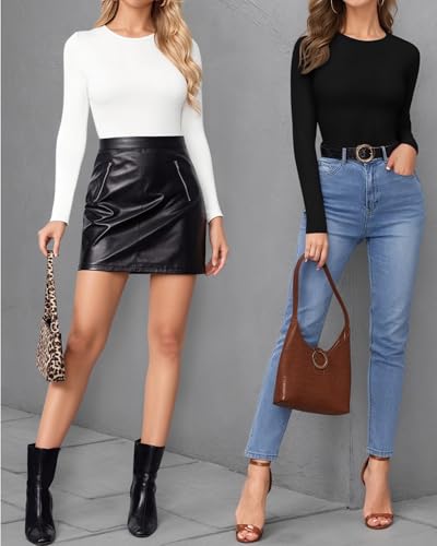 Image of MANGOPOP Womens Bodysuit Long Sleeve Crew Neck Body suit for Women Ribbed Bodysuits Shirts