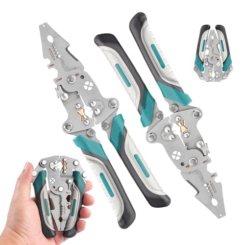 Image of 18 In 1 Foldable Ｗire Strippers Crimper, Multifunctional Folding Wire Stripping Tool, Wire Stripper Electrical，Electric Cable Stripper, Cable Cutters with Plier, Crimper, Twister, Splitting, 2pcs