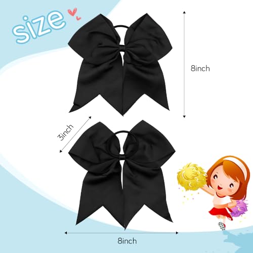 Cheer Large Bow Bows - Black Ribbons & Ponytail Hair Bands (2 Pcs, 8 Inch) for Girls, 1 count (Pack of 2) - Image 2