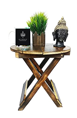 DECORVAIZ Marvelous Look Premium Antique Foldable Coffee Table Cum Wooden Folding Side Table - 12 Inch