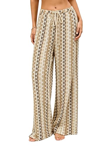 Image of ZAFUL Womens Beach Cover Up Pants Sexy Crochet Drawstring Elastic Boho Swimsuit Cover Up Long Pants Beach Wear