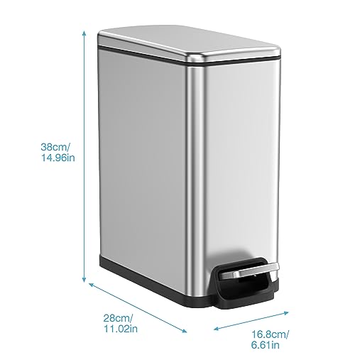 Image of BETHEBEST Small Bathroom Trash Can with Lid,2.6 Gallon Rectangular Satinless Steel Garbage Can Removable Wastebasket for Bedroom,Bathroom,Silver (with 120 Count Garbage Bag)