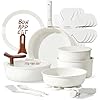 CAROTE 18Pcs Ceramic Cookware Set with Detachable Handle, Pots and Pans Set Non Stick, Non Toxic Kitchen Cooking Sets with Stand-Up Lid, PFAS and PFOA Free, Oven Safe, Induction Ready, Cream White