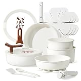 CAROTE 18Pcs Ceramic Cookware Set with Detachable Handle, Pots and Pans Set Non Stick, Non Toxic Kitchen Cooking Sets with Stand-Up Lid, PFAS and PFOA Free, Oven Safe, Induction Ready, Cream White