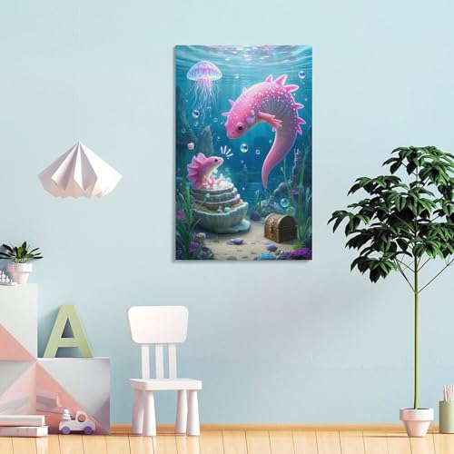 Poster Axolotl rose sur toile cadeau idéal pour déco de chambre
