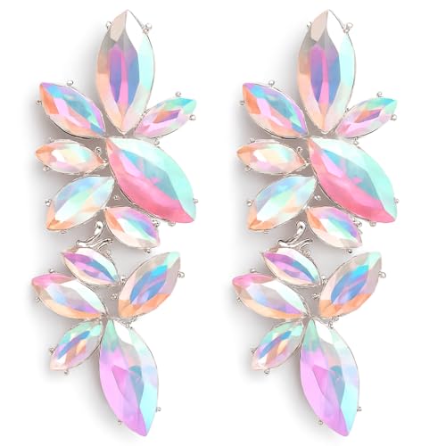 ASTRUE Rhinestone Crystal Dangle Earrings for Women, Colorful Statement Drop Earrings, Sparkling Iridescent Alloy Earrings Jewelry for Weddings, Parties & Gifts