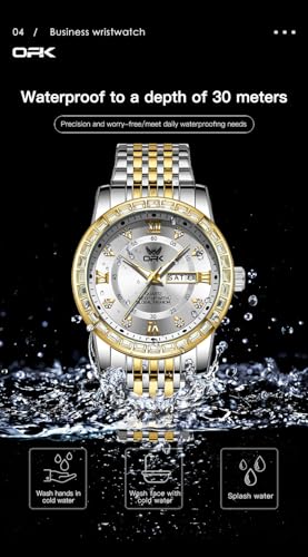 Image of OPK Watches for Men Diamond Roman Analog Mens Watches Waterproof Large Stainless Steel Men Wrist Watch Business Father Gift Watch Blue