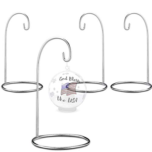 BANBERRY DESIGNS Ornament Stands - Set of 4 Silver Christmas Holders - Chrome Finished Metal 9-Inch Tall - Air Plant Terrarium - Christmas Ornament Collection Display