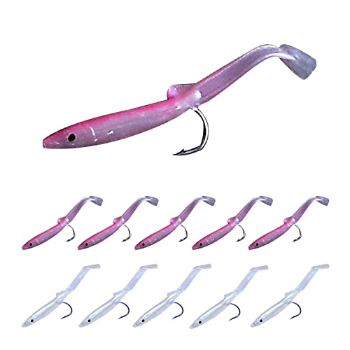 10 Pcs Sea Eel False Fishing Baits Soft Plastic Sea Eel Lures Artificial Small Eel Lure Baits with Hooks for Saltwater and Freshwater