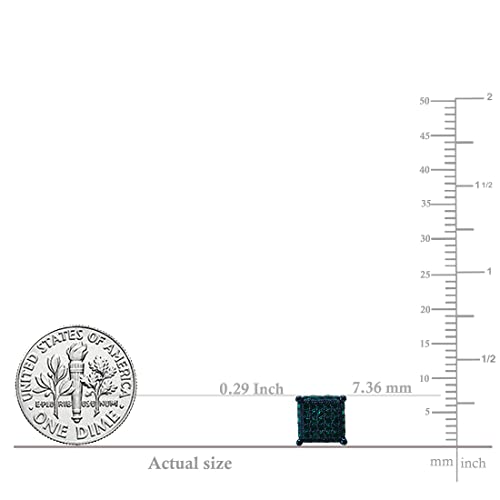 Dazzlingrock Collection Round Blue Diamond Cube Shaped Unisex Stud Earrings (0.50 Ctw, Color Blue, Clarity I2-I3) In Blue Plated 925 Sterling Silver In Screw Back #TOP4