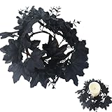 Gothic Halloween Wreath Black Candle Rings Halloween Maple Eucalyptus Garland Wreath Candle Holder for Halloween Table Centerpieces Door Wall Window Hanging Decorations