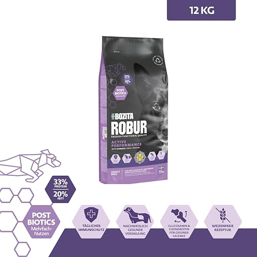 Bozita ROBUR Adult Active Performance Rentier 12kg - Hundefutter mit hoher Akzeptanz, Postbiotika, sehr hohem Proteingehalt, für sehr sportliche und aktive Hunde und zum aufpeppeln magerer Hunde