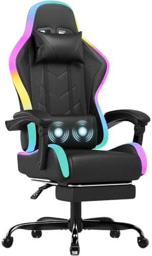 JUMMICO LED Gaming Chair with Massage Lumbar Support & Footrest, ...