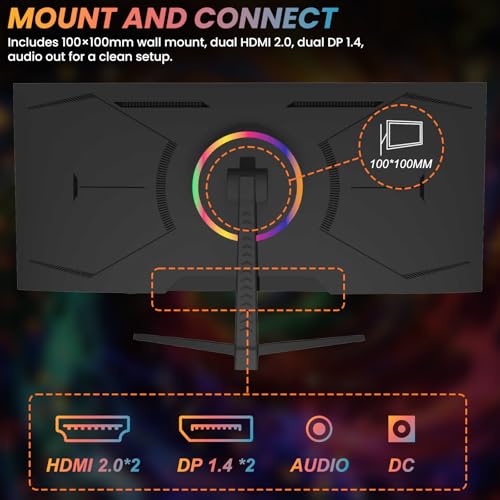 Image of Gawfolk 34 Inch Ultrawide Gaming Monitor, 165Hz UWQHD (3440x1440) IPS Computer Screen, FreeSync, PIP /PBP Mode, Dual HDMI 2.0 & DP 1.4, VESA, Gameplay Assist Crosshair