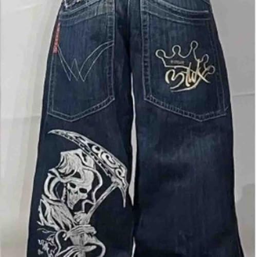 Y2K Hip Hop Street Jeans Skull Print Gothic Loose Jeans Retro High Waist Jeans Wide Legs3