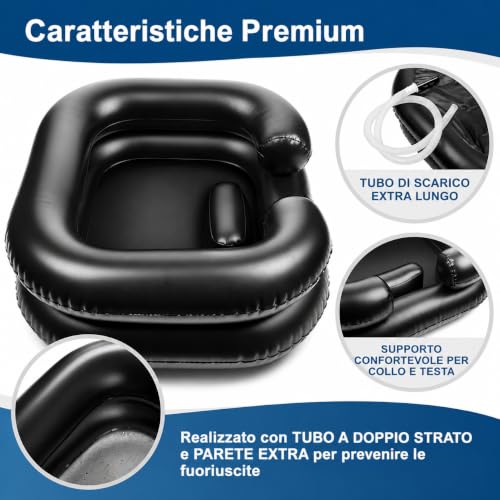 Image of Clefairy Large Portable Inflatable Hair Washing Basin for Bedridden - Wash Hair in Bed with Inflatable Shampoo Bowl.For Elderly,Disabled,Injured,Ideal Inflatable Sink for Locs Detox (Black)
