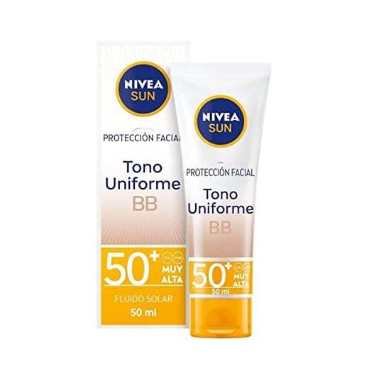 NIVEA SUN Protección Facial UV BB Anti-edad FP 50+ (1 x 50 ml), crema solar facial con 0% sensación pegajosa, crema facial antiedad, protector solar con color para un bronceado uniforme