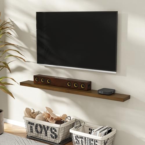 Image of Marsmiles 36 Inch Wood Floating Shelves | Rustic Dark Wood Wall Shelves Set of 2 | 36 inch W x 7.7 inch D x 1.6 inch H Wooden Shelves for Bathroom Kitchen Living Room