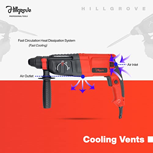 Image of Hillgrove HGHD26RD2 All Purpose 26 millimeters Hammer Impact Drill Machine Forward /Reverse Rotaion with 5 Bits for Making Holes in Metal /Wood /Concrete Hammer Drill (26 millimeters, 1200 W)