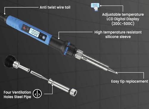 Image of Soldering Iron Kit, 80W LCD Digital Soldering Iron Set, Solder Wire, Stand, Rosin Paste Flux, Multimeter, Fast Heating, Desoldering Electronic Repair DIY Hobby