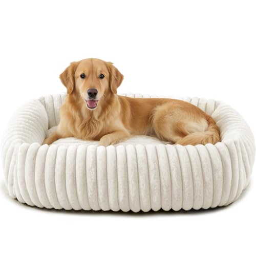 Image of FURTIME Dog Bed Medium Size Dog, Washable Orthopedic Pet Bed with Removable Cover, Rectangle Soft Calming Sleeping Puppy Bed Durable Pet Cuddler with Anti-Slip Bottom, Cream, M Plus (30 inchx24 inchx8 inch)
