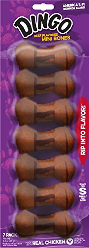 Dingo Beef Flavored Mini Rawhide Bones for Small/Toy Dogs, 7-Count
