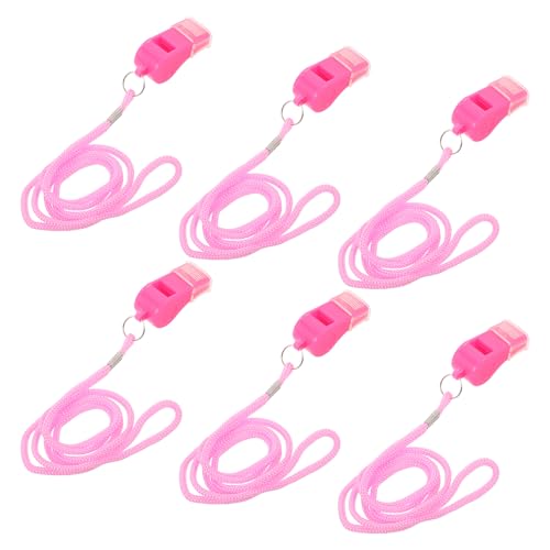 Silbatos deportivos de plástico rosa con cordón 6 pcs miniatura 1