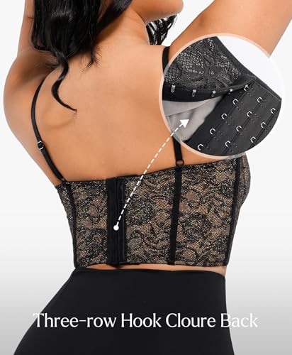 Popilush Bustier Corset Crop Tops for Women V Neck Lace Bralette Black M - image 5