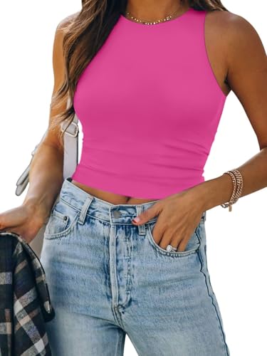 Image of ATHMILE Womens Double Lined Crop Tank Tops Casual Basic Shirts Sleeveless Workout Tops Cute Summer Clothes Teen Girls