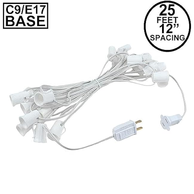 Novelty Lights 25 Foot String Light Set - Indoor/Outdoor Stringer Set for Christmas, Wedding Decor, Patios, & More - C9/E17 Intermediate Base (White Wire, 12 Spacing)