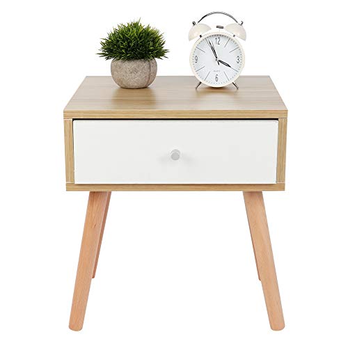 Zoternen Mesita de Noche con Gabinete de un Cajón,Mesita de Noche de Pies de Madera Maciza,40 x 35 x 50 cm,Blanco