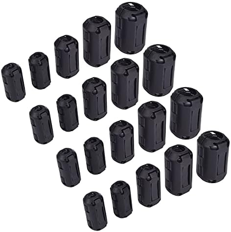 Mateda Ferrite Ring Core Ferrite Beads Clip RFI EMI Noise Suppressor Anti-Interference Cable Clip for 3.5mm/ 5mm/ 7mm/ 9mm/ 13mm Diameter Cable, Black (20)