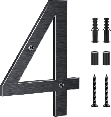 Yafimea Número de casa exterior negro 20 cm – En aluminio macizo con acabado cepillado, instalación con tornillos y efecto flotante 3D – Para pared, fachada, valla, garaje (4)