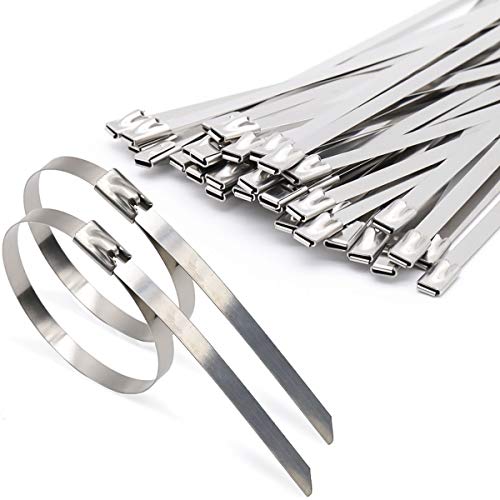 4.6 * 200mm Metal Cable Ties 304 Stainless Steel Cable Ties Heavy Duty Metal Tie Wraps Self Locking for Exhaust Wrap Fencing Pipes Auto Repair Gardening Farm 50 PCS
