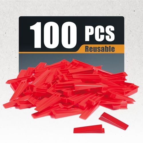 Image of POWERTEC Tile Leveling System Reusable Tile Wedges 100 Pack for Floor and Wall Tile Installation, Tile Installation Kit for 1 /8 inch and 1 /16 inch Tile Spacers (71897)