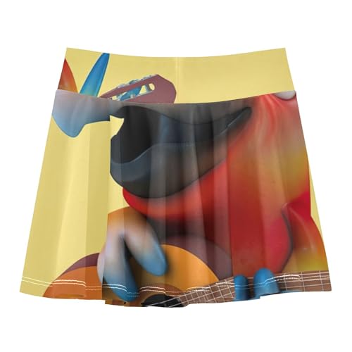 Athletic Shorts for Girls Skorts Toddlers Tennis Skirts Cute School Skirt Cheerful Cartoon Parrot Yellow 3t2