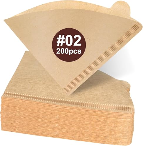 Coffee Filters #2 200 PCS V60 Coffee Filters Unbleached Natural Brown Cone Paper Reusable Filter 2 2-4 Cup Fits for Pour Over and Drip Coffee Maker Home Coffee Shop Small Business