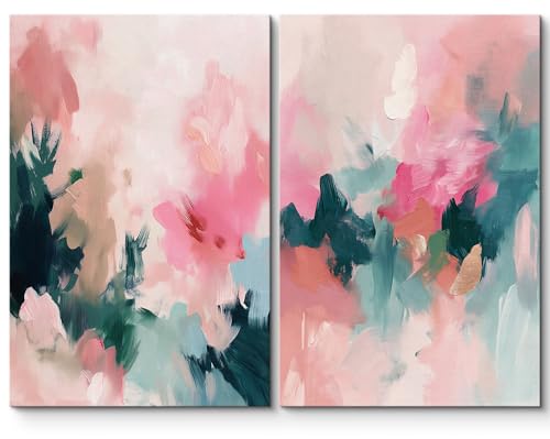 SIGNLEADER Canvas Print Wall Art Set Pastel Garden Soft Pink and Green Tones Illustrations Modern Multicolor for Living Room, Bedroom, Office - 16"" x24 x 2