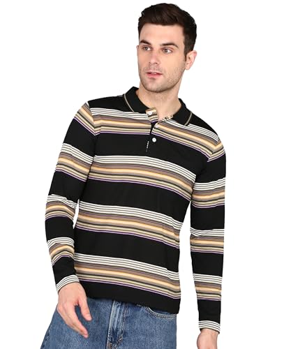 Image of INKKR Polo Neck Full Sleeve Striped Men's Tshirt