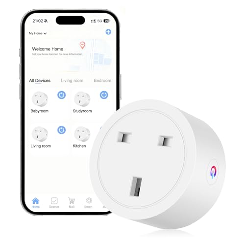 Oblinple Smart Plug 13A Alexa Plugs that Work with Alexa Google Home Wifi Plugs with Energy Monitoring Voice Control Timer Function Smart Life/Tuya App Remote Control WiFi Socket 2.4GHz Wi-Fi Only