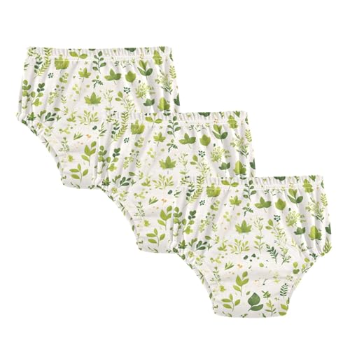 Foiosoh Baby Infant 3 Packs Toilet Training Pants Reusable Night Time Potty Training Underwear for Boys Girls Leaves Plants Green