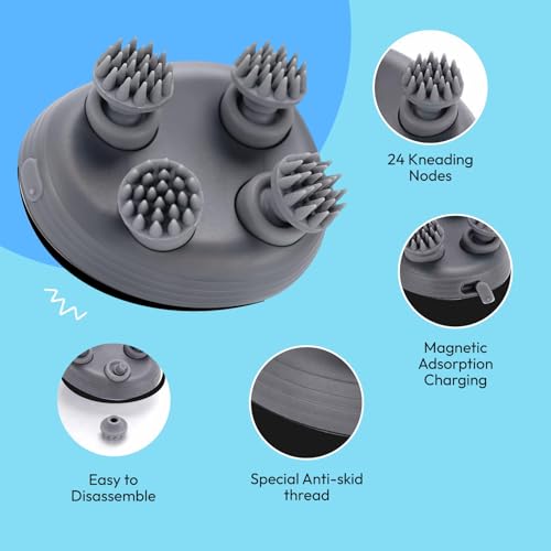 Image of MildCares Smart Electric Head & Scalp Massager - 96 Silicone Kneading Points | Waterproof, Rechargeable Hair Massager for Growth & Stress Relief | Portable Massage Machine for Head, Neck & Shoulders (Black, 1‑Year Warranty)