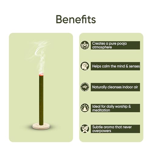 Image of Pure Mogra Dhoop Sticks I Bambooless & Charcoal-Free | 40 Long Sticks with Dharma Rath Chakra Dhoop Stand | Pure Natural Mogra Chandan Aroma for Pooja, Meditation & Havan