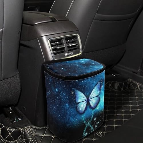 Image of DISNIMO Blue Butterfly Car Trash Can Easy-to-Install Car Accessory Interior, Leak-Proof Car Garbage Can Bin Organizer Storage Bag for The Back Seat of Any Cars, Sedans, SUVs & Trucks