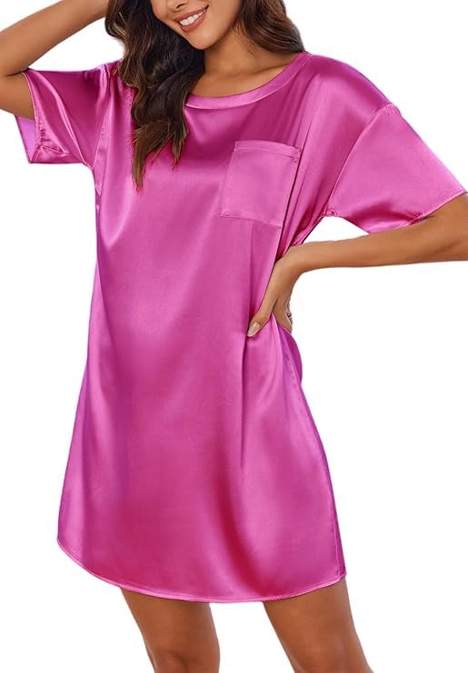 Image of Ekouaer Silky Satin Sleep Shirts for Women Nightshirt Tshirt Night Gowns