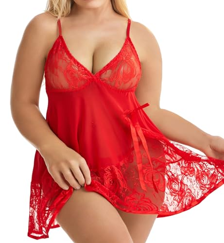 Image of Women's Lingerie Lace Babydoll Plus Size Sleepwear Nightwear Mesh Chemise